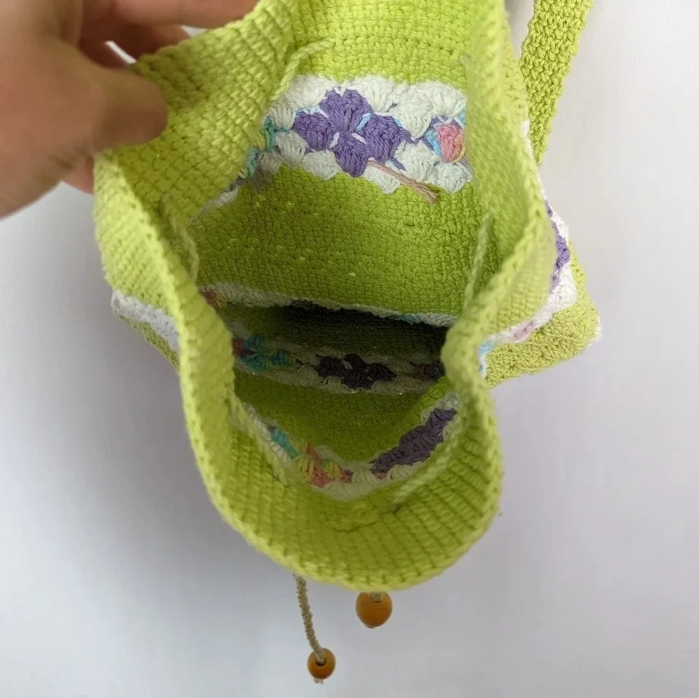 Handmade Crochet Knit Mini Backpack Bag Colorful Floral Bohemian Hippie 70s - Picture 10 of 11